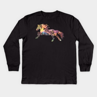 Running Horse Mandala Magical Color Light Art Kids Long Sleeve T-Shirt